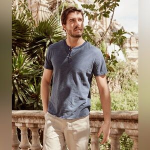 MARINE LAYER Heather Slub Henley Blue Stripe Size Large